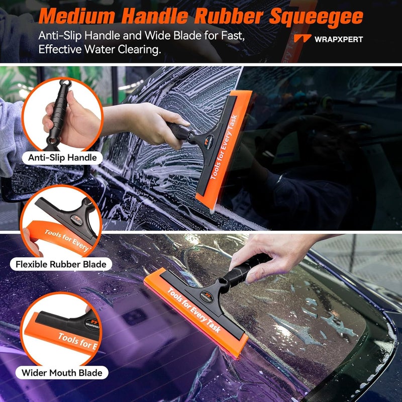 WRAPXPERT Car Window Tint Tools Kit Vinyl Wrap Tool Car Glass Protective Film Wrapping Installation Kit Long Handle Rubber Squeegee for Window Tint Application Felt Squeegee for Vinyl Wrapping - Image 2